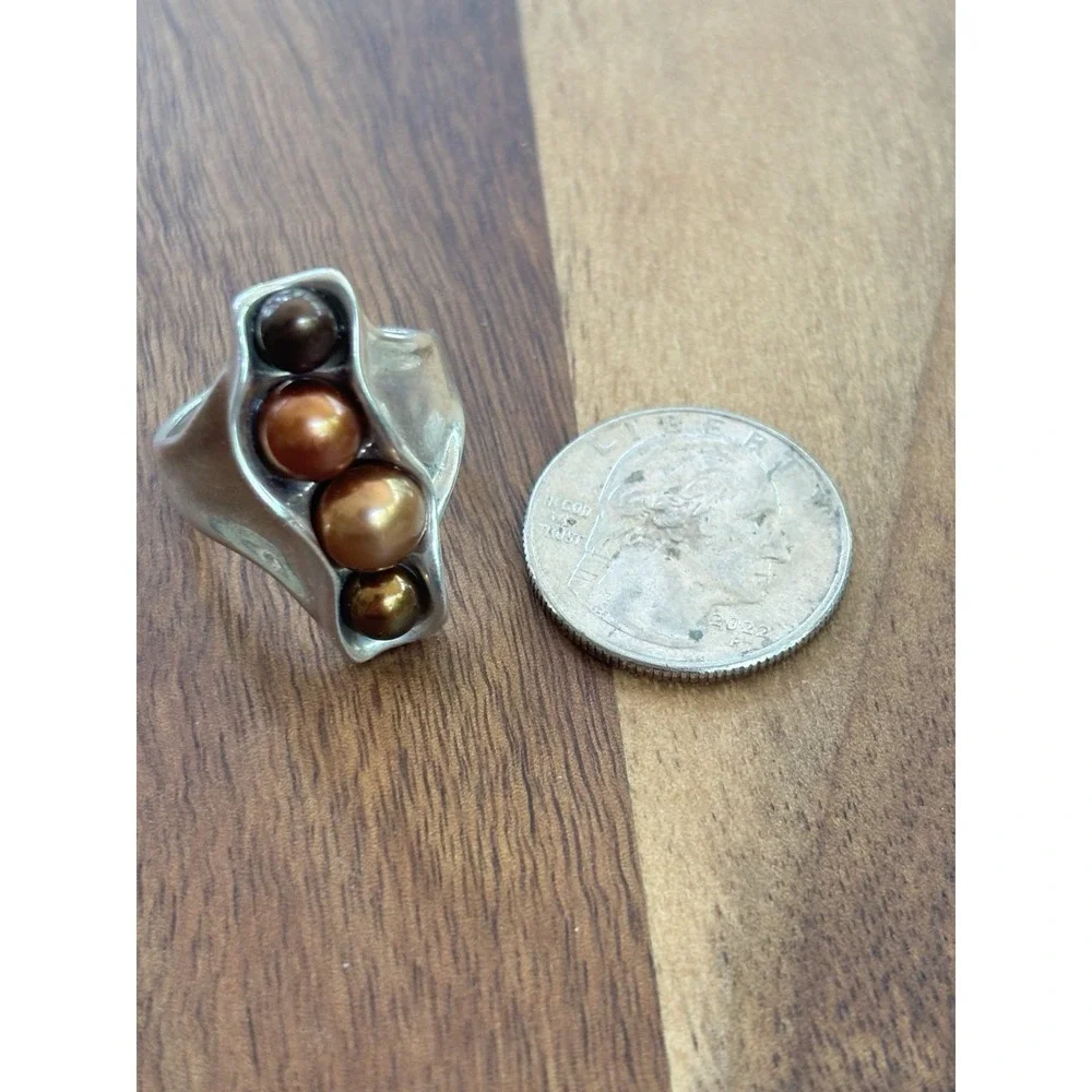 HAGIT GORALI ISRAEL 925 STERLING SILVER AND TAHITIAN PEARLS RING SIZE 10 - Picture 7 of 7